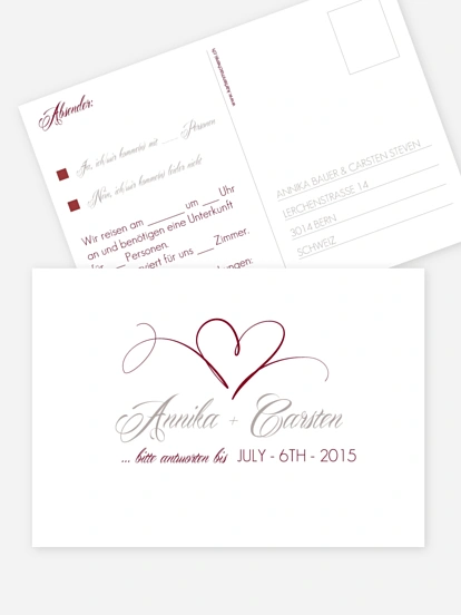 Antwortkarte Hochzeit Herzschlag