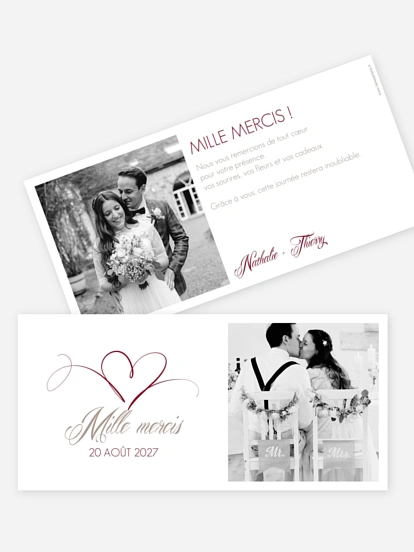 Carte de remerciements En plein coeur
