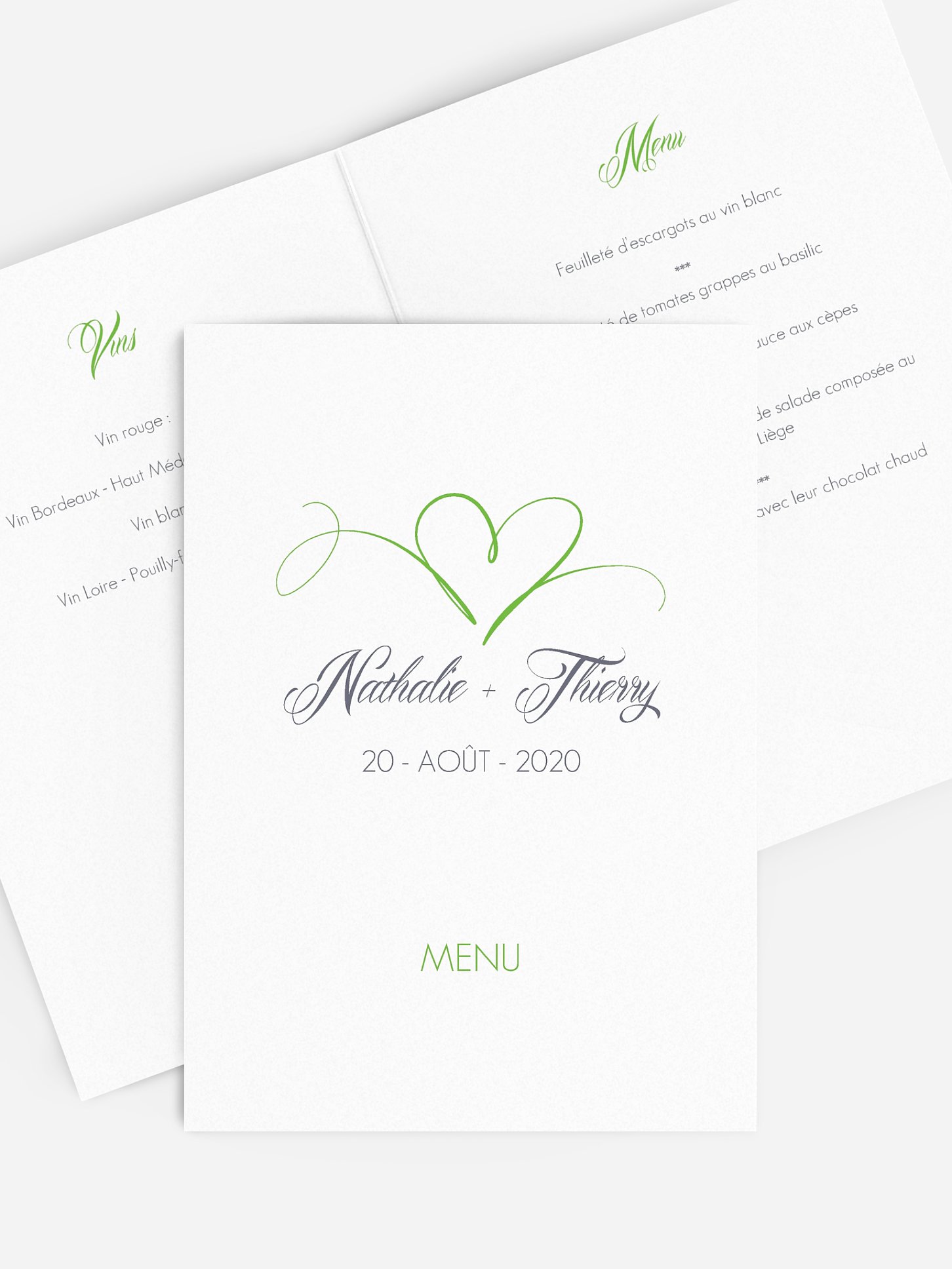 Menu mariage En plein coeur