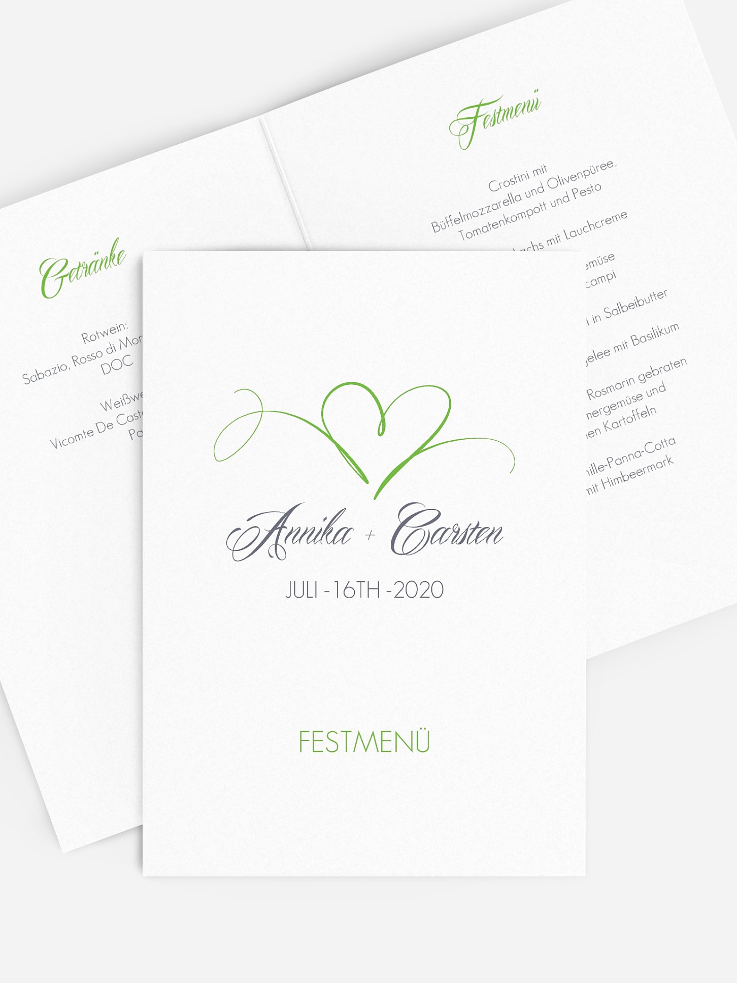 Menükarte Hochzeit Herzschlag