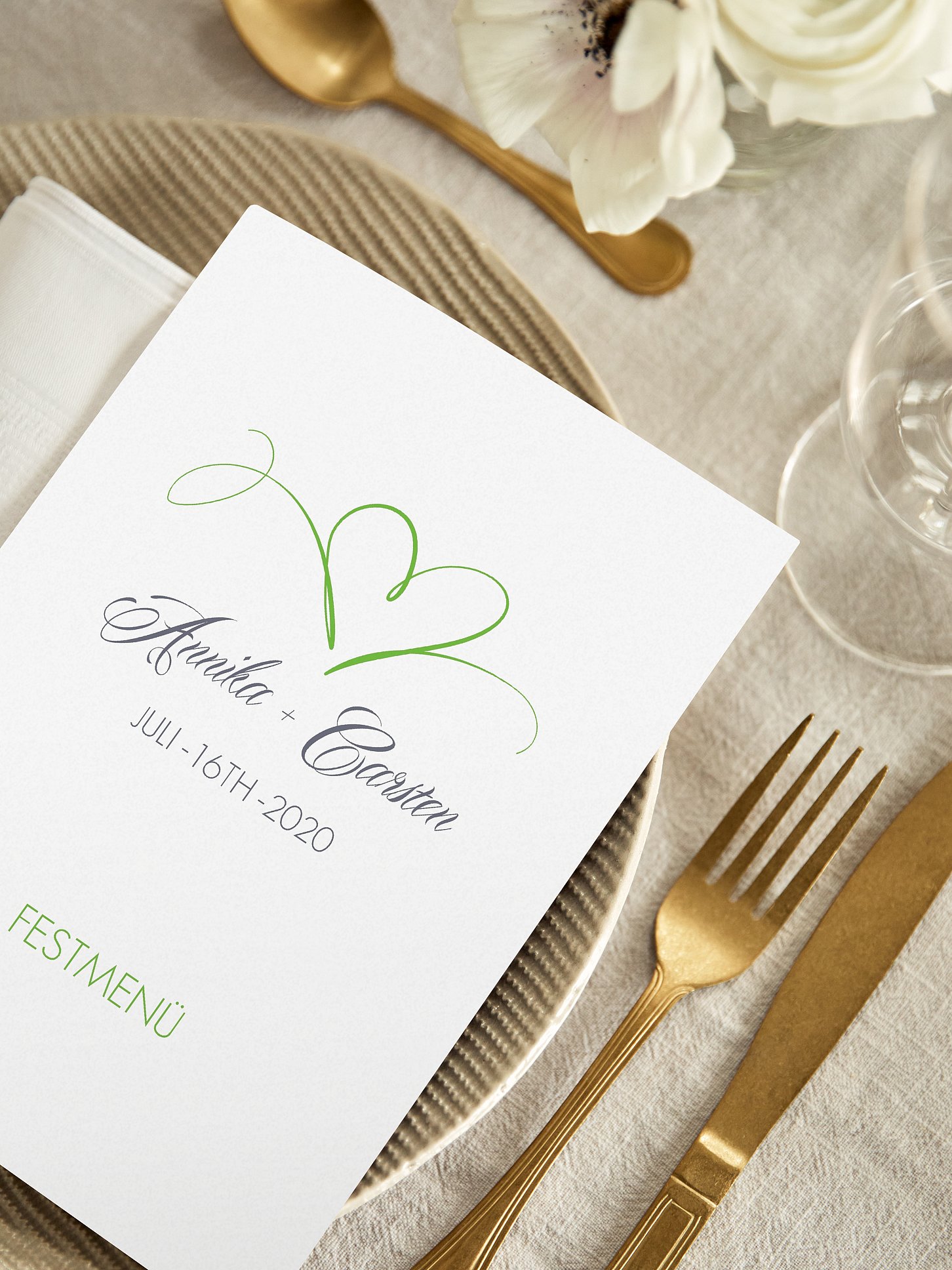 Menükarte Hochzeit Herzschlag