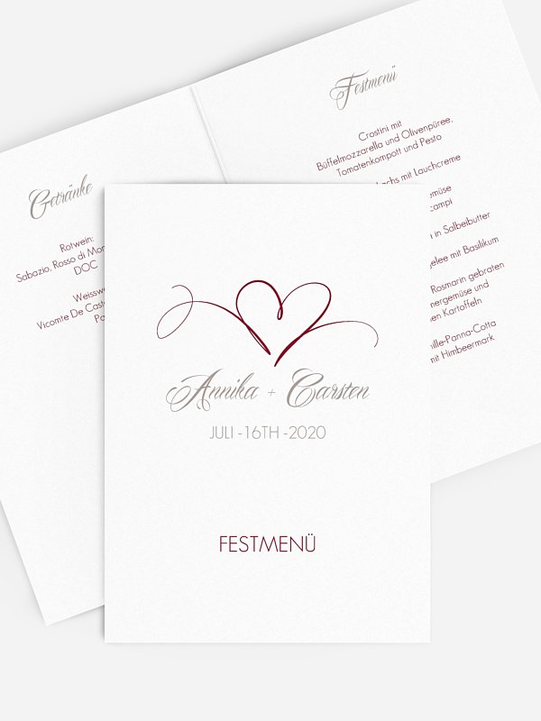 Menükarte Hochzeit Herzschlag