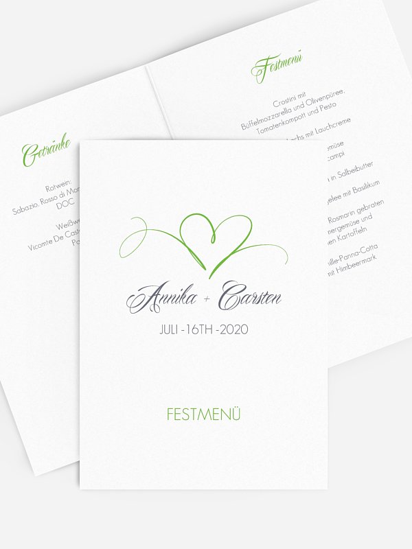 Menükarte Hochzeit Herzschlag