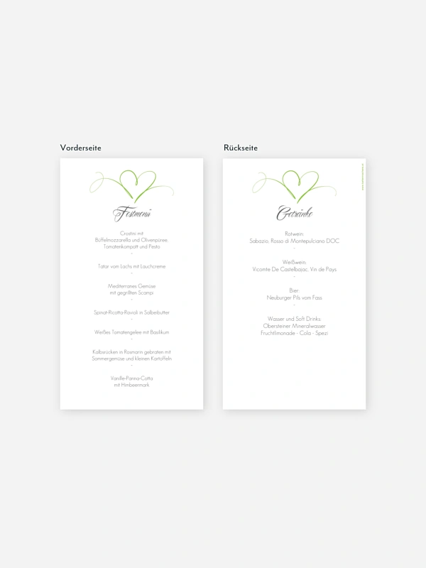 Menükarte Hochzeit Herzschlag