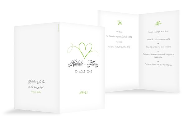 Menu mariage En plein coeur