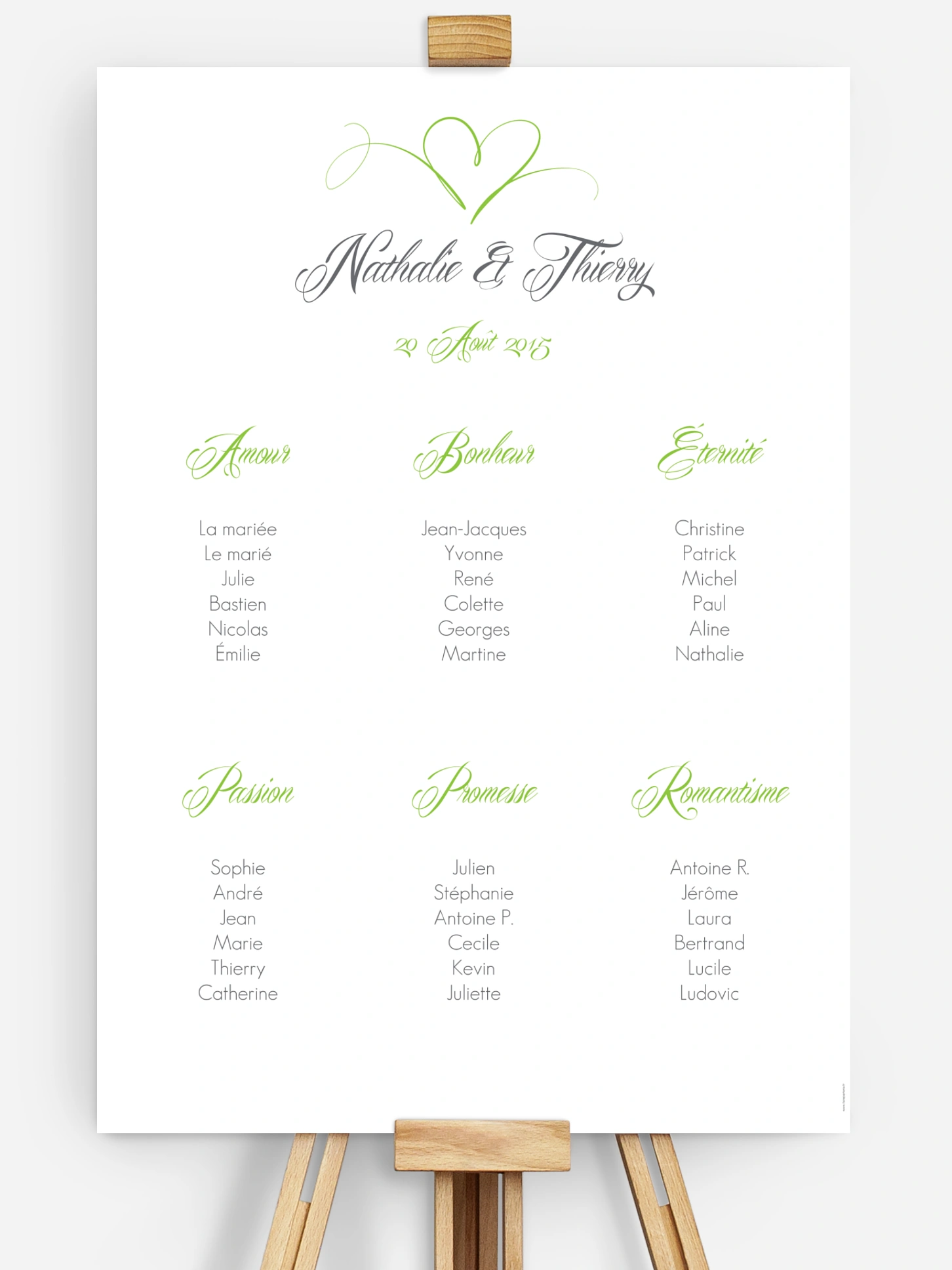 Poster plan de table mariage En plein coeur