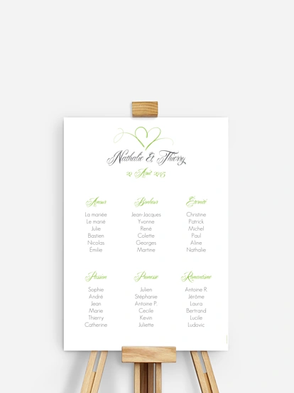 Poster plan de table mariage En plein coeur