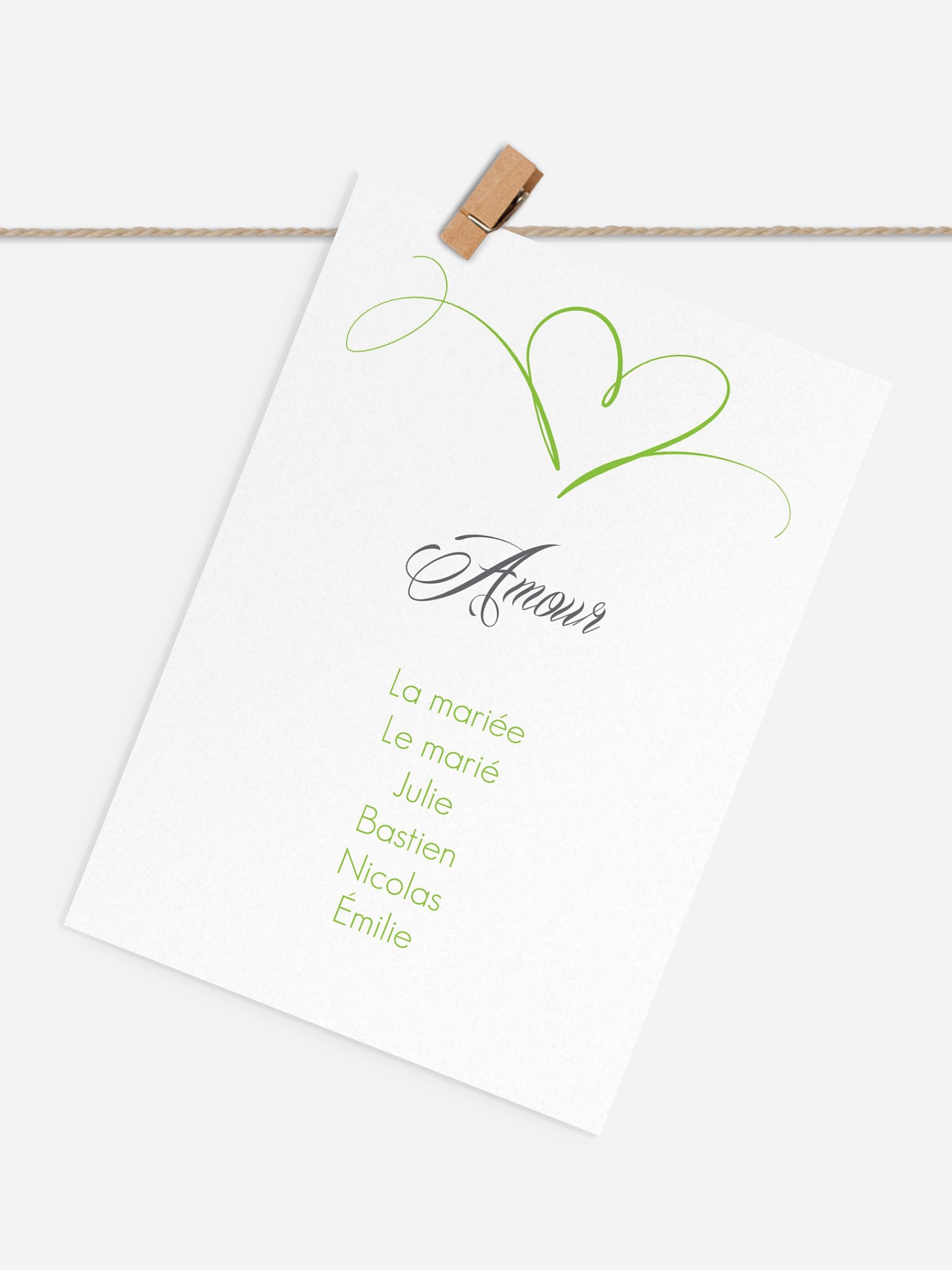 Cartons plan de table mariage En plein coeur