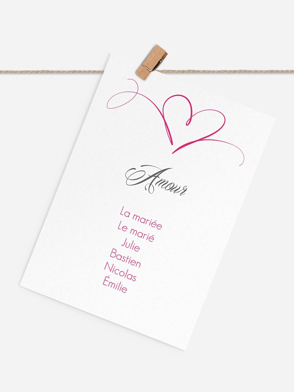 Cartons plan de table mariage En plein coeur