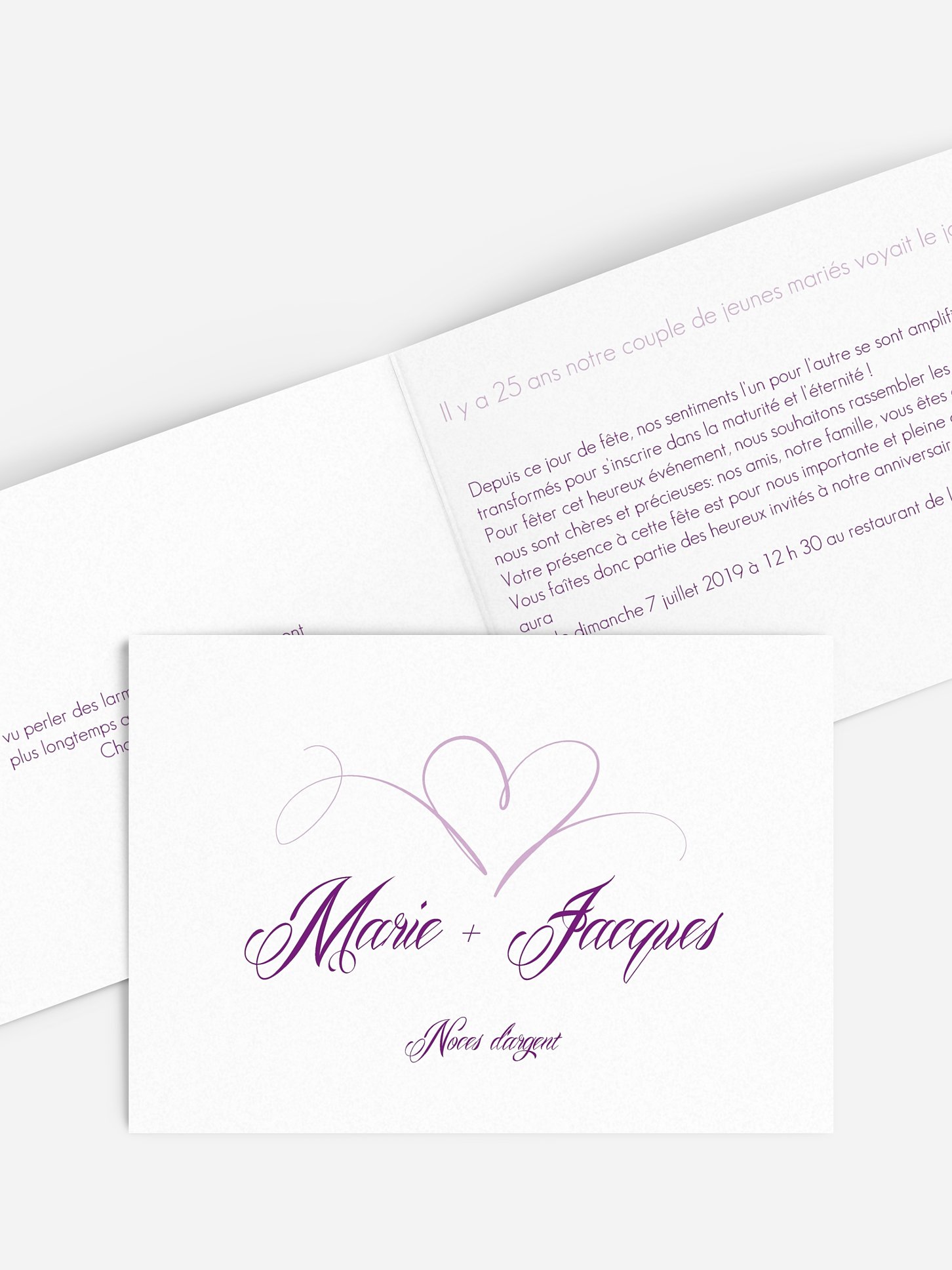 Invitation anniversaire mariage 25 ans En plein coeur