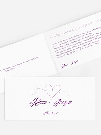 Invitation anniversaire mariage 25 ans En plein coeur