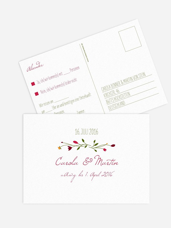 Antwortkarte Hochzeit Blumengirlande