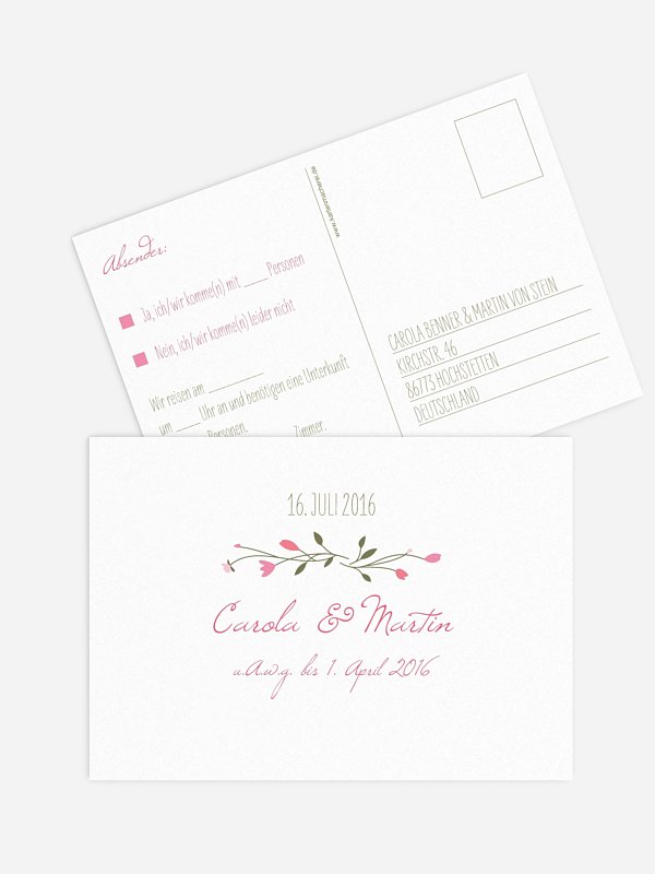 Antwortkarte Hochzeit Blumengirlande