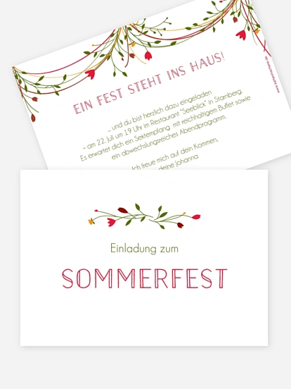 Partyeinladung Blumengirlande