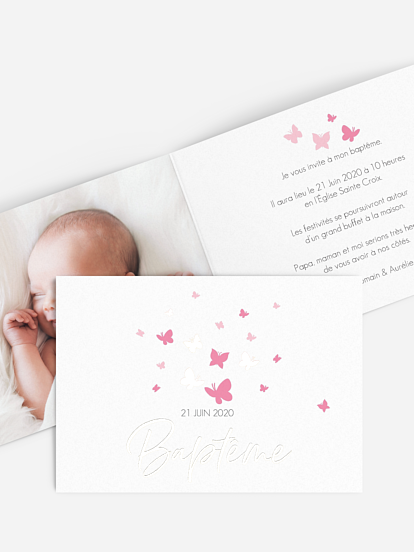 Faire-part baptême Envolée de papillons
