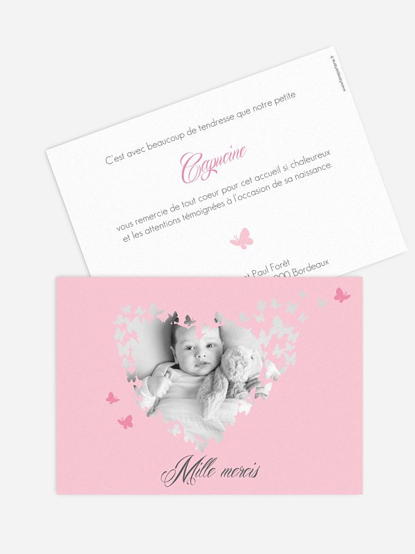 Carte remerciement naissance Envolée de papillons