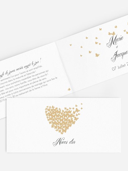 Invitation anniversaire mariage 50 ans Envolée de papillons