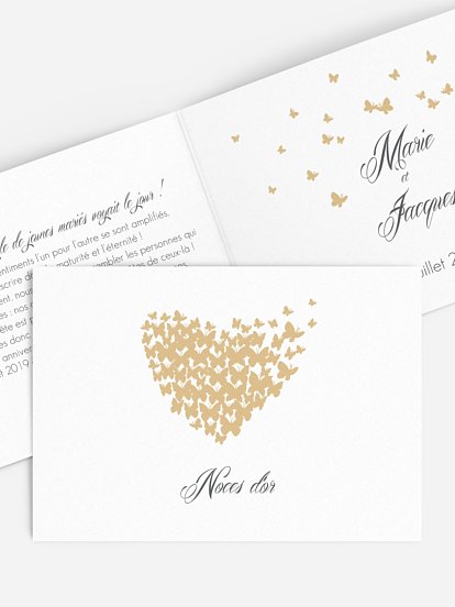 Invitation anniversaire mariage 50 ans Envolée de papillons