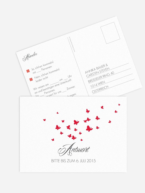 Antwortkarte Hochzeit Butterflies