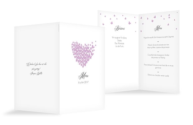 Menu mariage Envolée de papillons