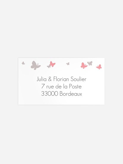 Étiquette destinataire naissance Envolée de papillons