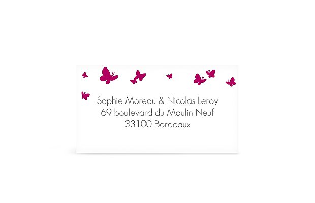 Étiquette destinataire mariage Envolée de papillons