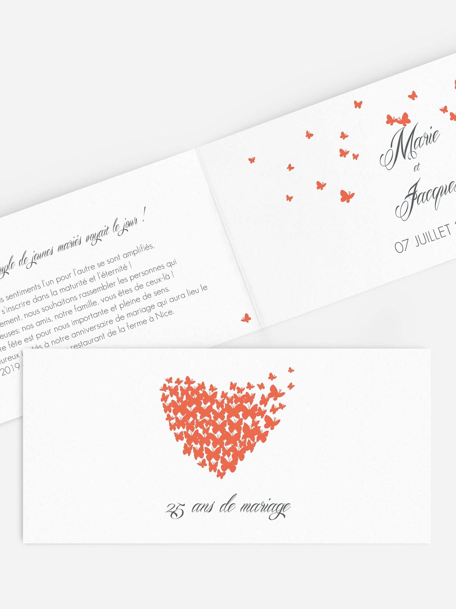 Invitation anniversaire mariage 25 ans Envolée de papillons