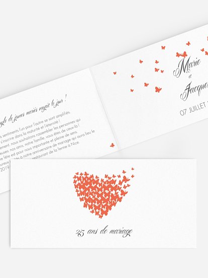 Invitation anniversaire mariage 25 ans Envolée de papillons