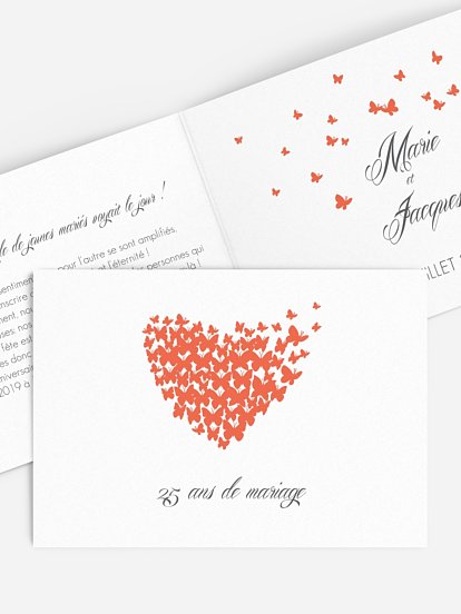 Invitation anniversaire mariage 25 ans Envolée de papillons