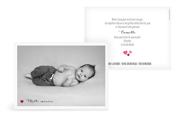 Carte remerciement naissance Notre petit coeur
