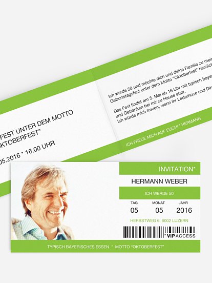 Einladung 50. Geburtstag Konzertticket