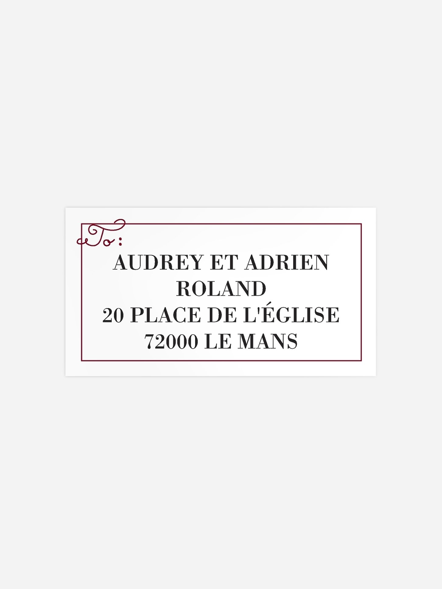 Étiquette destinataire mariage Toi et Moi