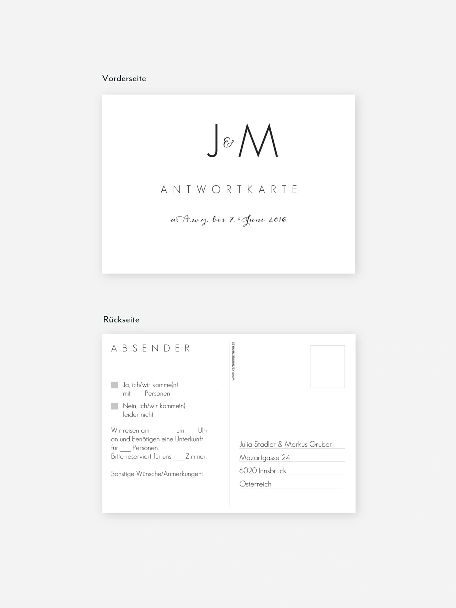 Antwortkarte Hochzeit Script