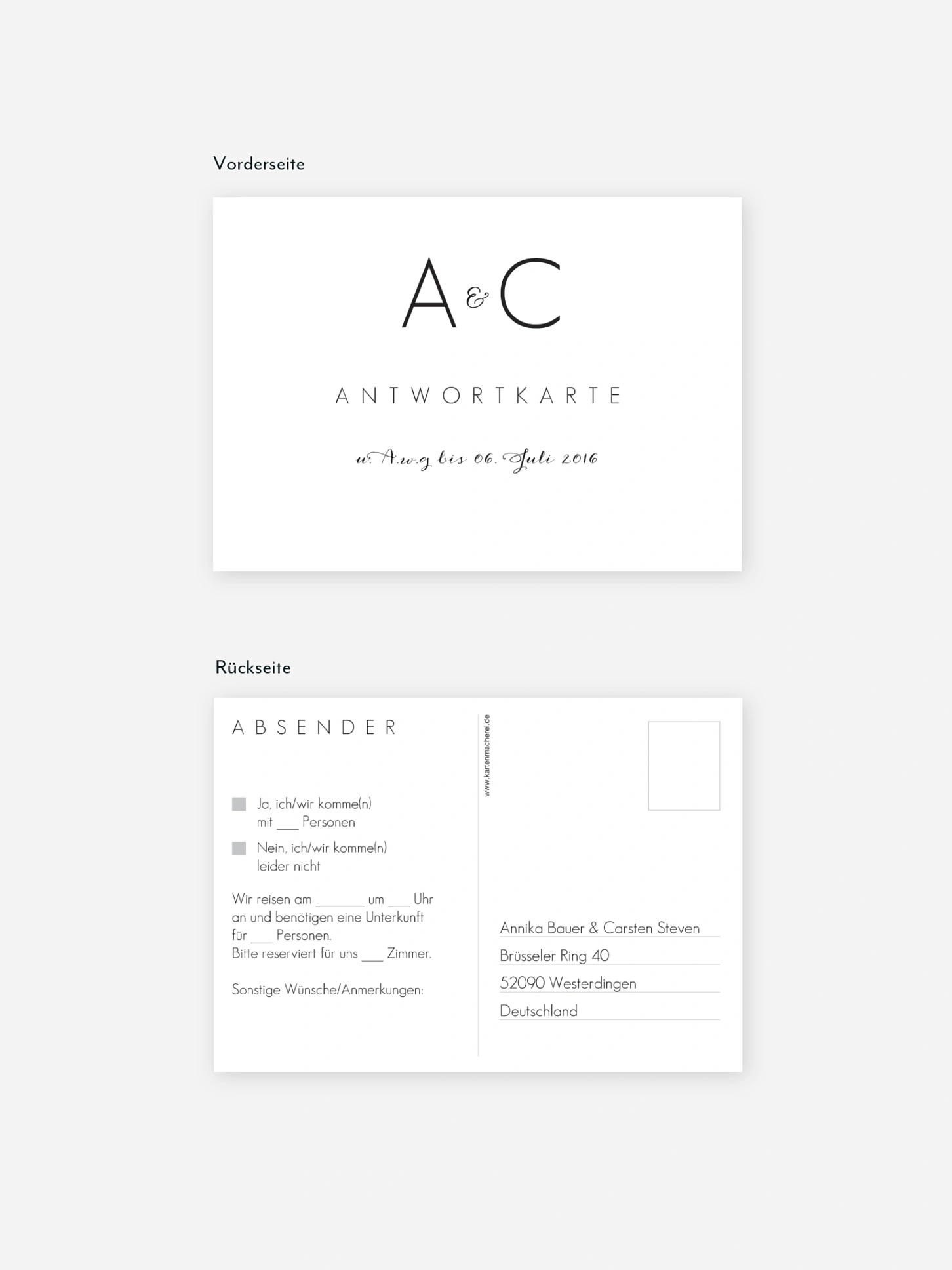 Antwortkarte Hochzeit Script