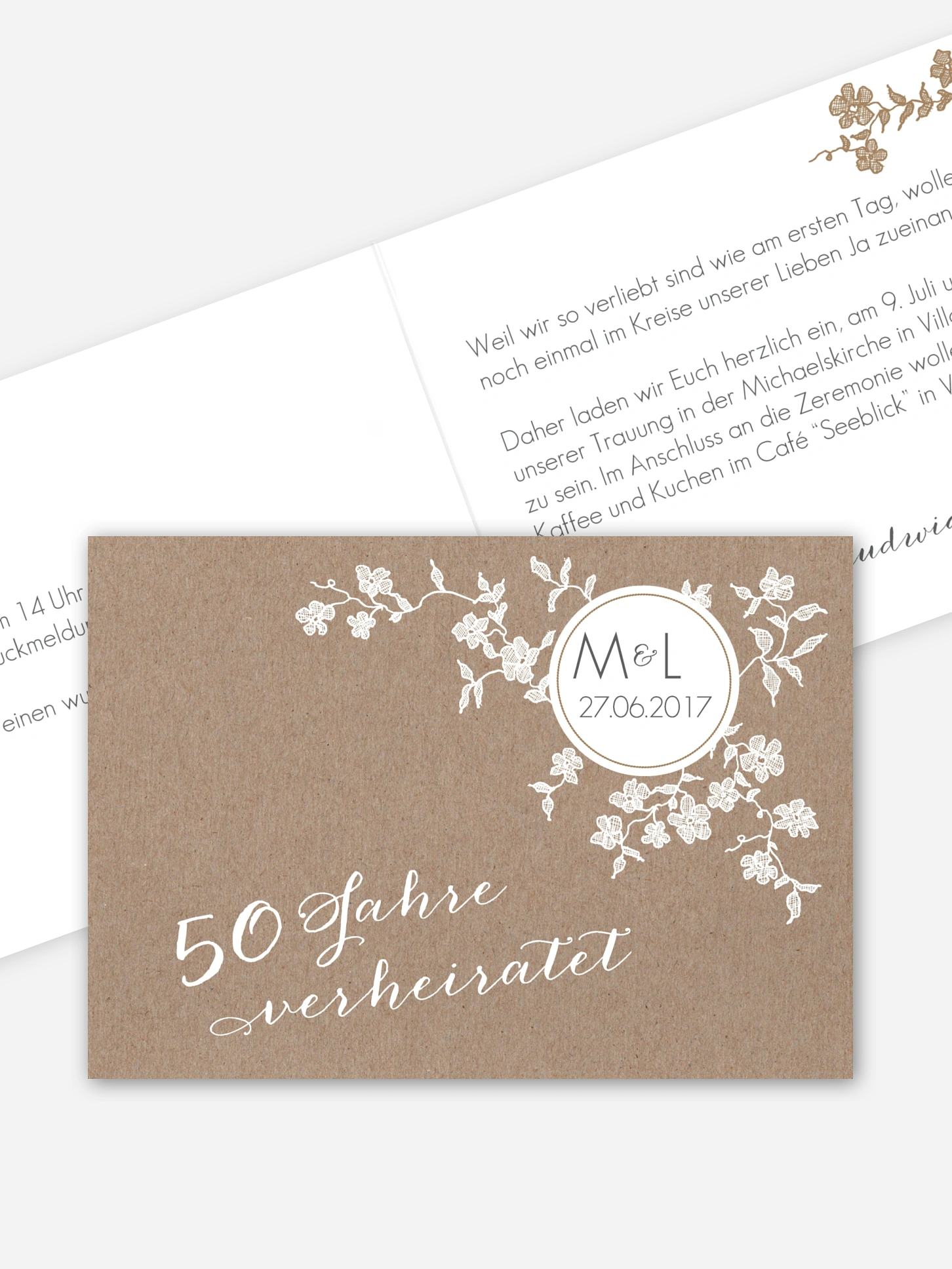 Einladung zur Goldenen Hochzeit Spitzenblüte