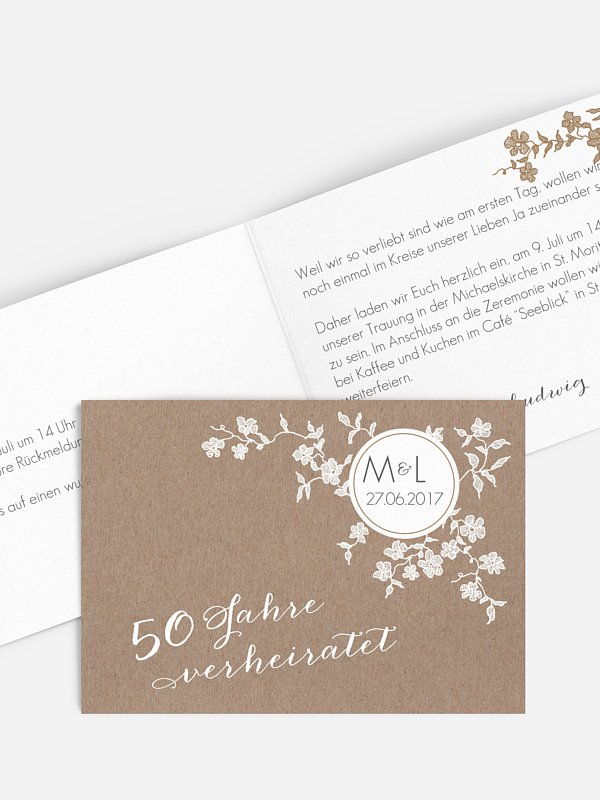 Einladung zur Goldenen Hochzeit Spitzenblüte