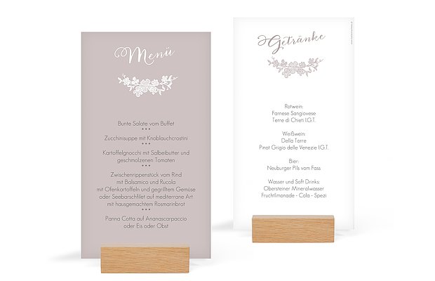 Menükarte Hochzeit Spitzenblüte