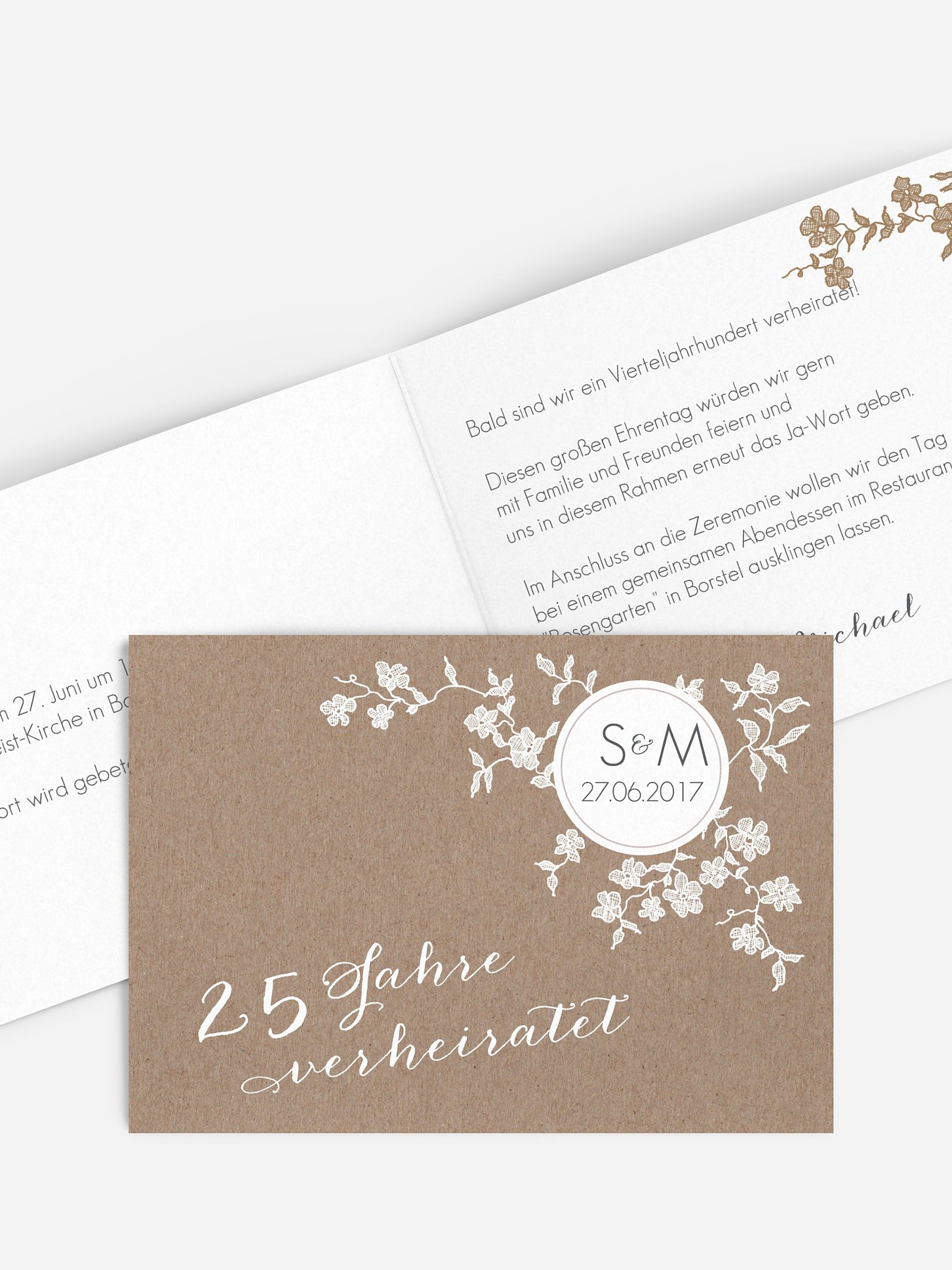 Einladung zur Silberhochzeit Spitzenblüte