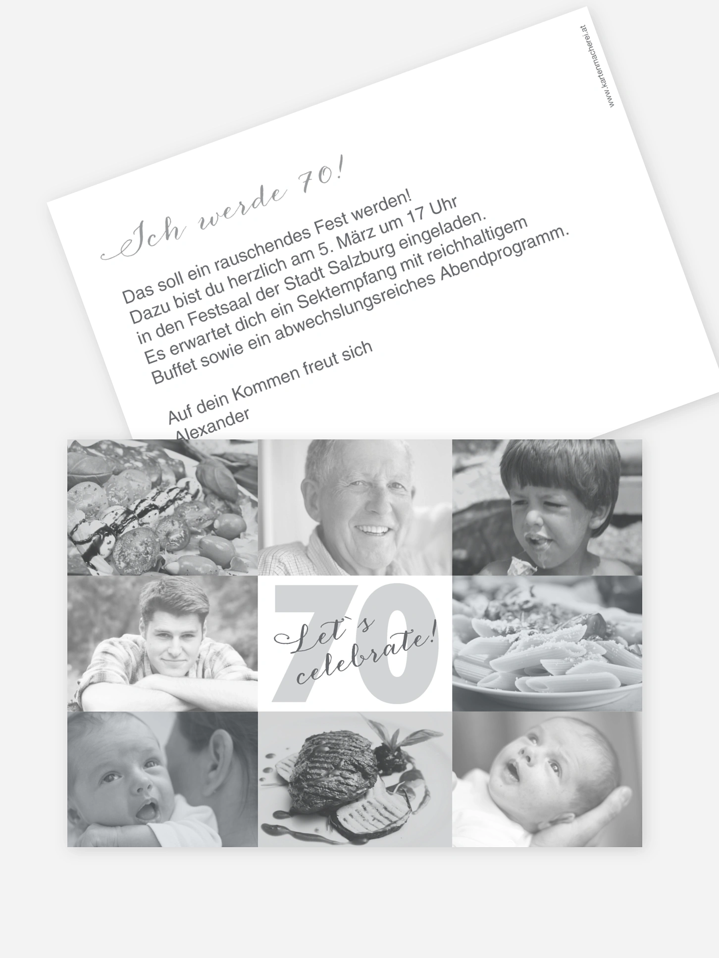 Einladung 70. Geburtstag Fotofelder