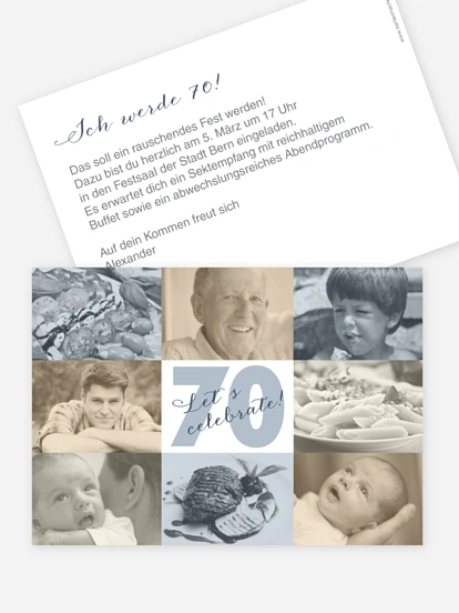 Einladung 70. Geburtstag Fotofelder