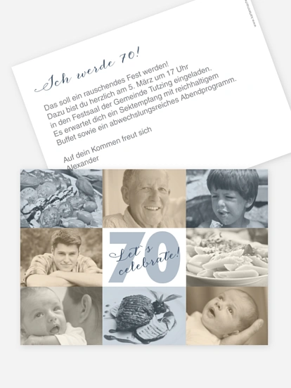Einladung 70. Geburtstag Fotofelder