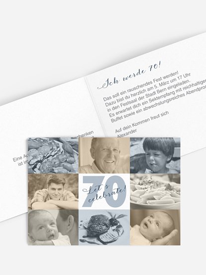 Einladung 70. Geburtstag Fotofelder