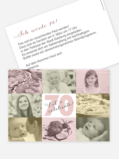 Einladung 70. Geburtstag Fotofelder