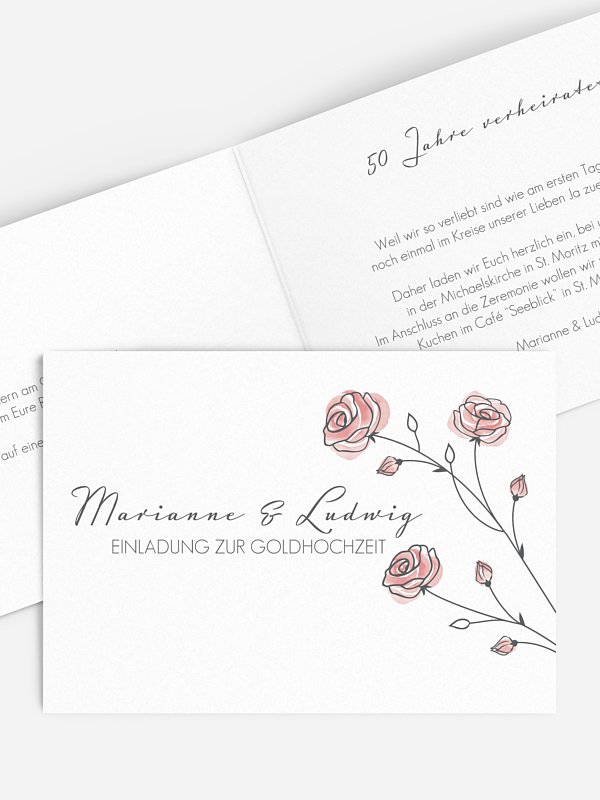 Einladung zur Goldenen Hochzeit Roses