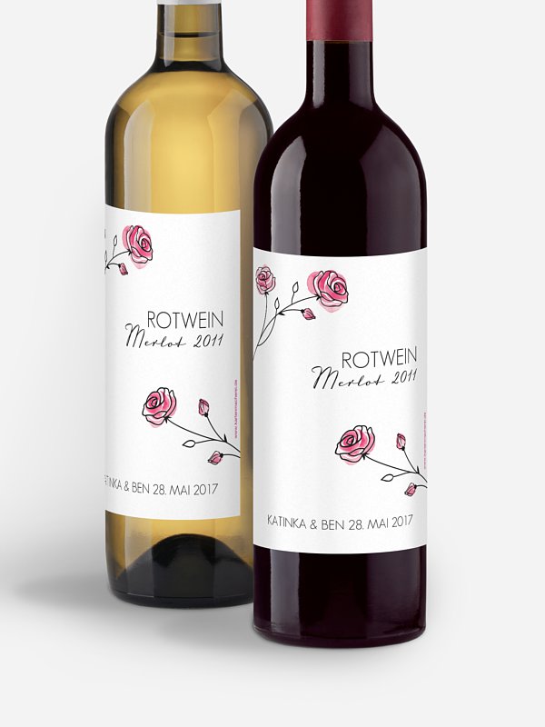 Flaschenetikett Hochzeit Roses