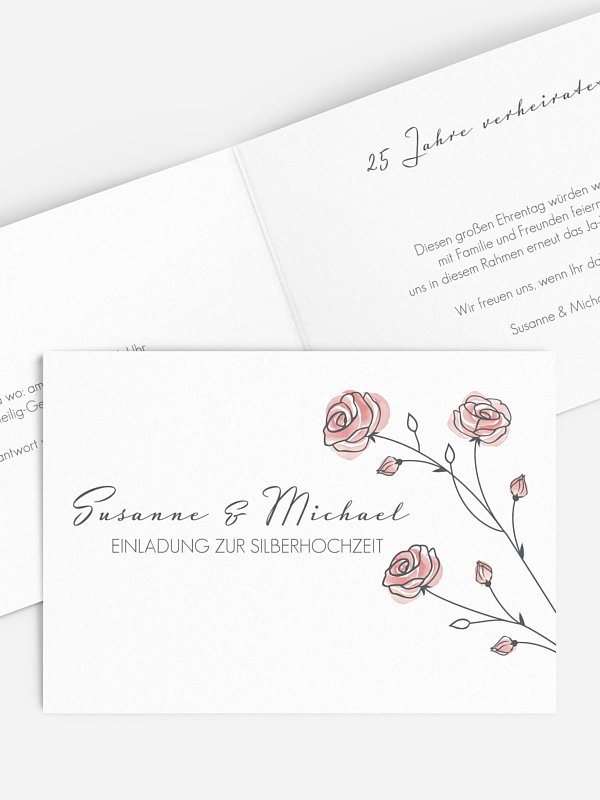 Einladung zur Silberhochzeit Roses