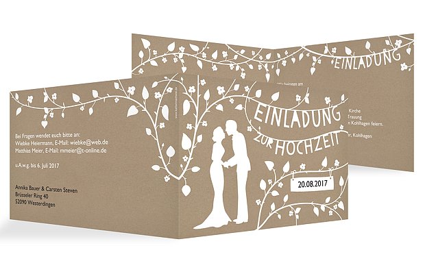 Hochzeitseinladung Romantisch Kraftpapier