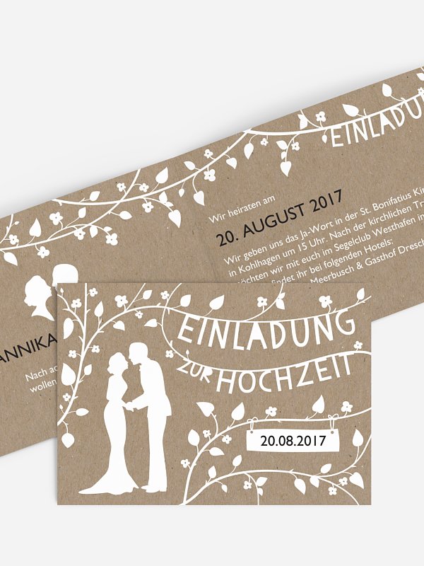 Hochzeitseinladung Romantisch Kraftpapier