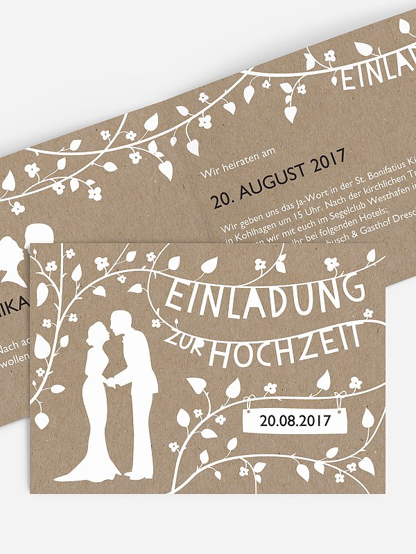Hochzeitseinladung Romantisch Kraftpapier