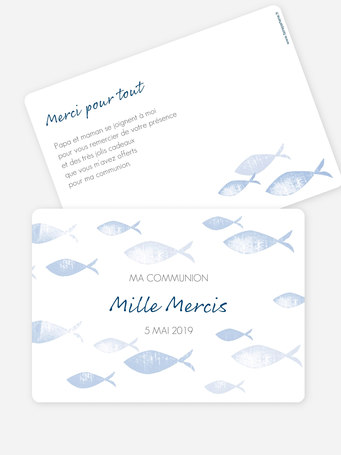 Carte remerciement communion Banc de poissons